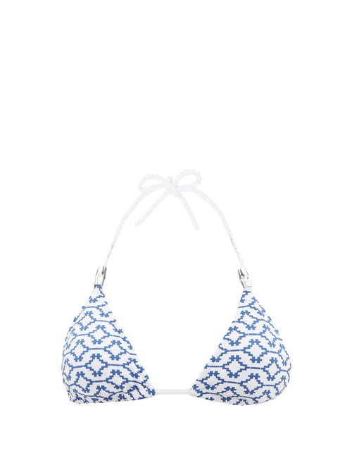 Heidi Klein - Mykonos Geomtric-jacquard Bikini Top Blue Print Beachwear
