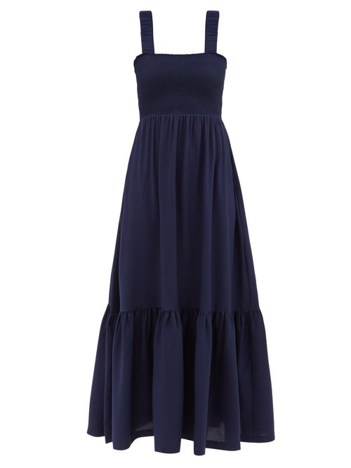 Heidi Klein - Monterey Shirred Recycled-fibre Maxi Dress Blue
