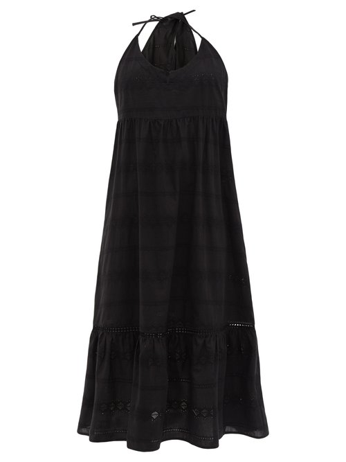 Heidi Klein - Halterneck Broderie-anglaise Cotton-poplin Dress Black