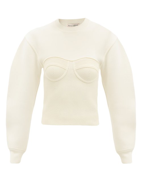 Buy Alexander Mcqueen - Corset-overlay Wool-blend Sweater Ivory online - shop best Alexander McQueen 