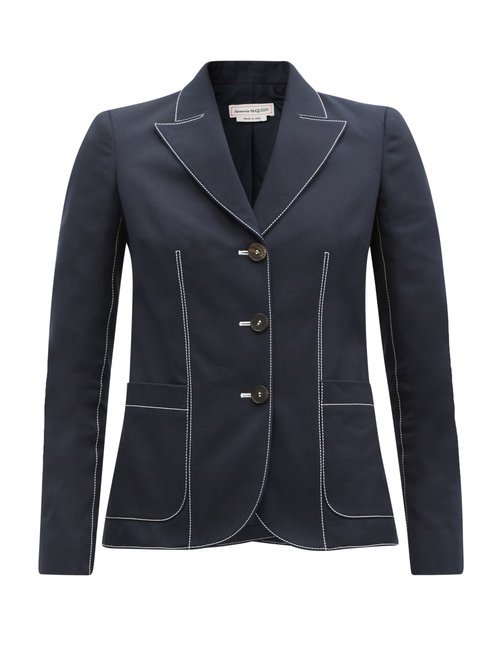 Alexander Mcqueen - Contrast-stitch Single-breasted Cotton Jacket Navy