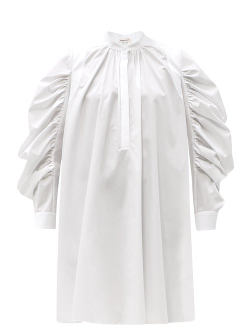 Harness-insert Gathered Cotton-poplin Shirt Dress