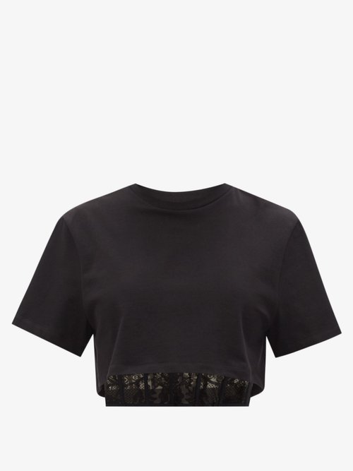 Alexander Mcqueen - Corset-hem Cropped Cotton-jersey T-shirt Black