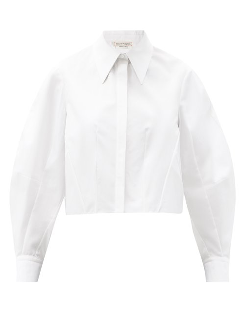 Alexander Mcqueen - Puff-sleeve Cropped Cotton-poplin Shirt White