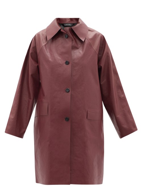 Kassl Editions - Above Oil Coated Cotton-blend Trench Coat Burgundy