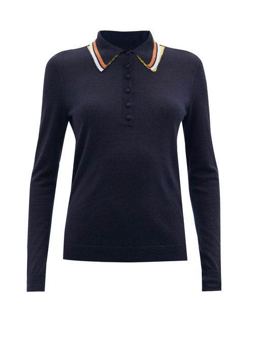 Gabriela Hearst - Manuel Striped Cashmere-blend Polo Sweater Navy