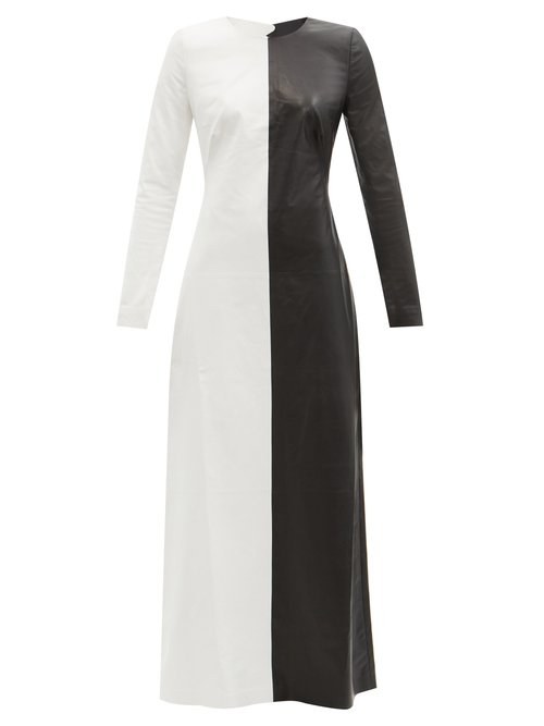 Buy Gabriela Hearst - Currie Cutout Leather Dress Black White online - shop best Gabriela Hearst clothing sales