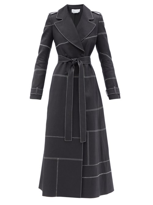 Gabriela Hearst - Hamilton Double-breasted Topstitched Linen Coat Black