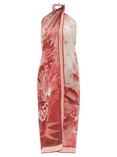 F.r.s - For Restless Sleepers - Jungle-print Cotton-muslin Sarong Pink Multi Beachwear