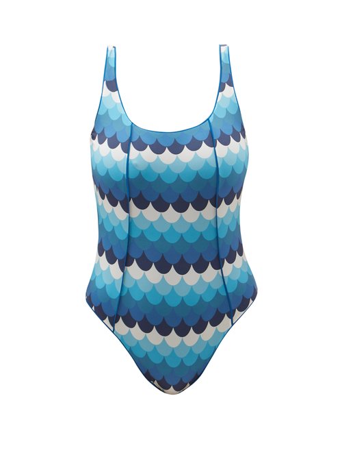 F.r.s - For Restless Sleepers - Euridie Scallop-print Swimsuit Blue Multi Beachwear