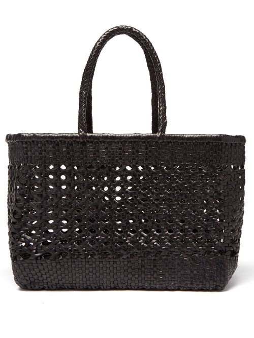Dragon Diffusion Cannage Large Woven-leather Tote Bag In Black 