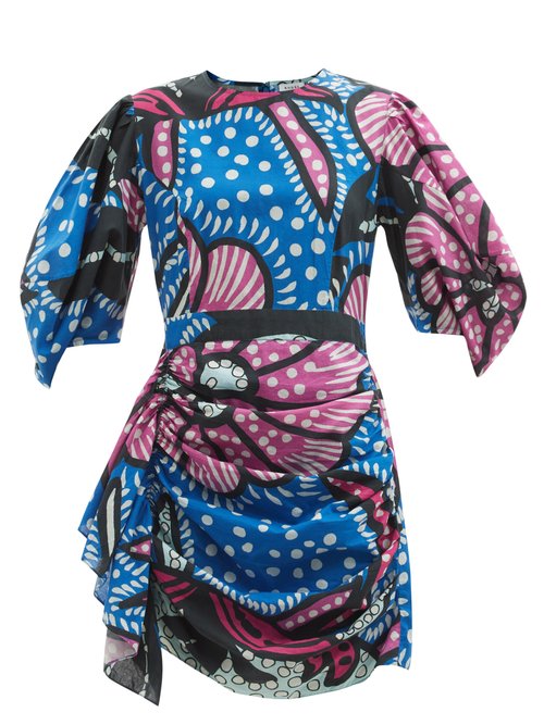 Rhode - Pia Ruffled Psychedelic Flower-print Cotton Dress Blue Print