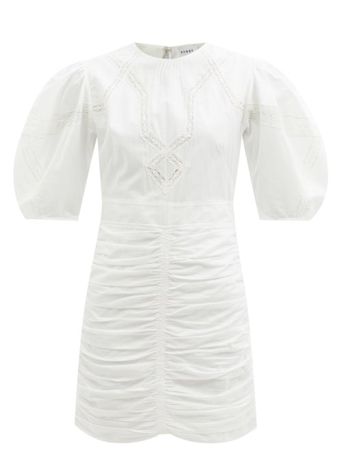 Rhode - Austin Lace-panel Cotton-poplin Mini Dress White