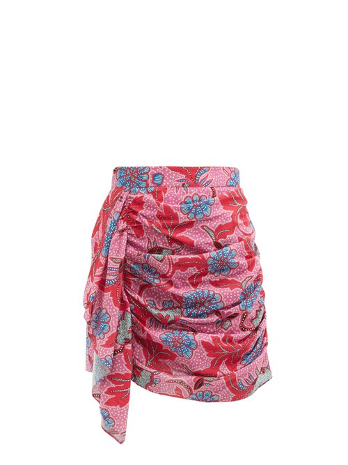 Rhode - Hannah Floral-print Ruched Cotton Mini Skirt Pink Print Beachwear