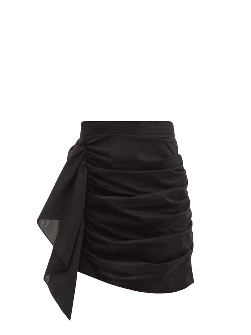 Rhode - Hannah Ruched Cotton Mini Skirt Black Beachwear