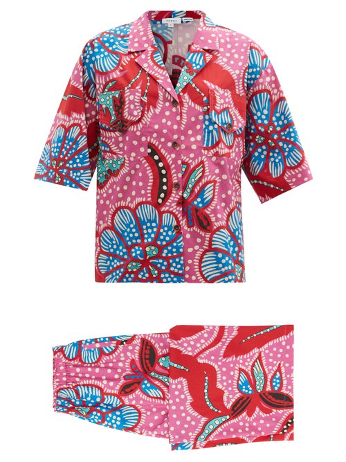 Rhode - Oscar Floral-print Cotton Shirt And Trousers Set Pink Print Beachwear