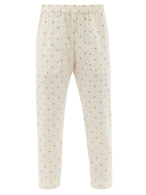 Loup Charmant - Dot-embroidered Cotton Trousers White Beachwear