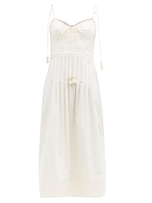 Johanna Ortiz - Aromatic Essence Tie-strap Cotton-blend Midi Dress White