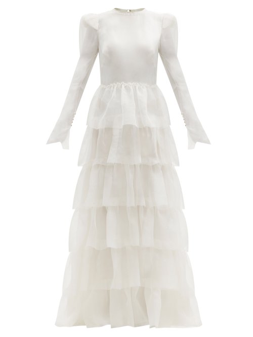 The Vampire's Wife - Titania Long-sleeved Ruffled Silk-organza Gown Ivory