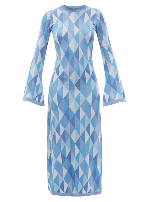 Dodo Bar Or - Ally Open-back Geometric-jacquard Knitted Dress Blue