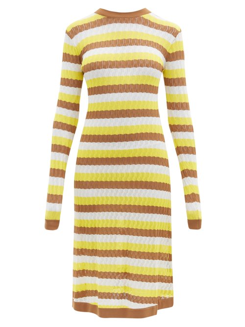Dodo Bar Or - Brenda Striped Pointelle-knit Midi Dress Yellow Multi