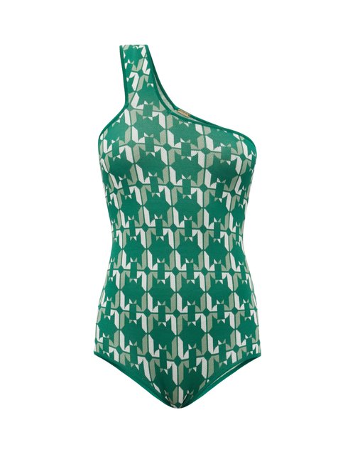 Dodo Bar Or - Lynn One-shoulder Star-jacquard Bodysuit Green Print