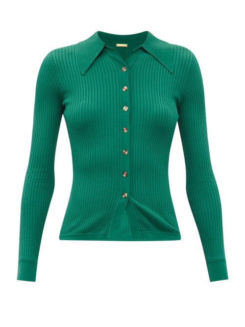 Dodo Bar Or - Kanya Exaggerated-collar Ribbed Shirt Green