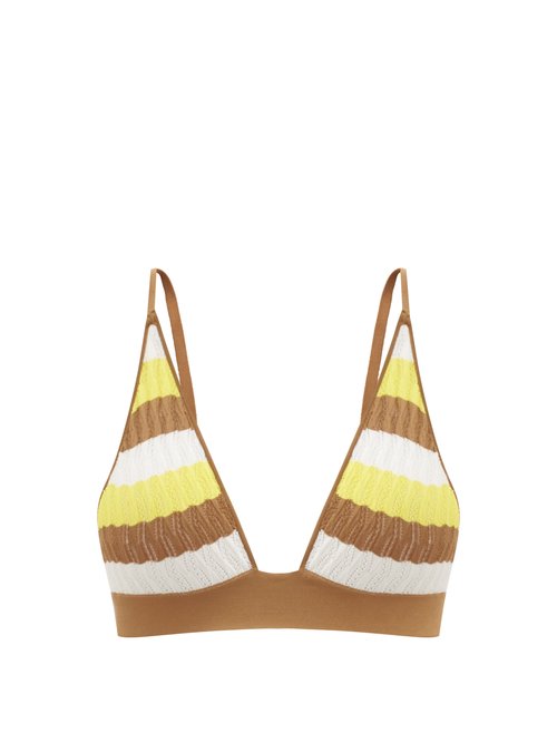 Dodo Bar Or - Robin Striped Pointelle-knit Triangle Bra Yellow Multi
