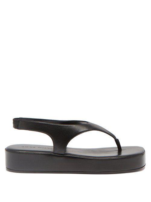 Buy Amina Muaddi - Deborah Leather Flatform Sandals Black online - shop best Amina Muaddi shoes sales