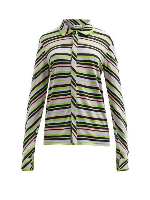 Kenneth Ize - Striped Silk-blend Shirt Green Multi