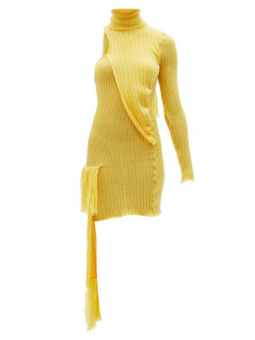 Thebe Magugu – Roll-neck One-shoulder Wool-blend Mini Dress Yellow