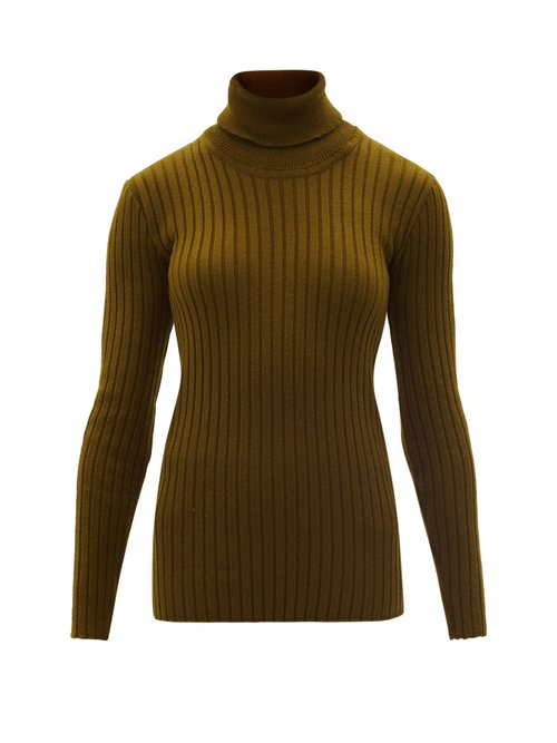 Thebe Magugu - Roll-neck Ribbed-knit Sweater Khaki
