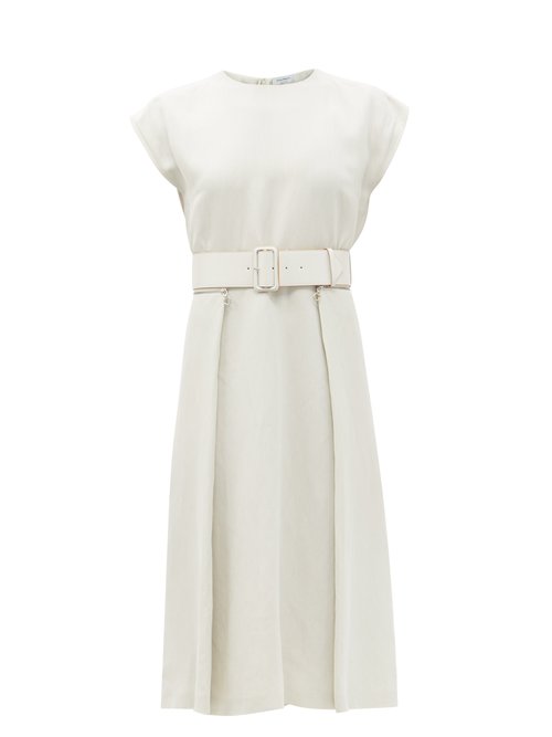 Salvatore Ferragamo - Zipped-pocket Belted Twill Dress White