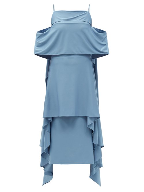 Salvatore Ferragamo - Off-the-shoulder Tiered Jersey Dress Light Blue