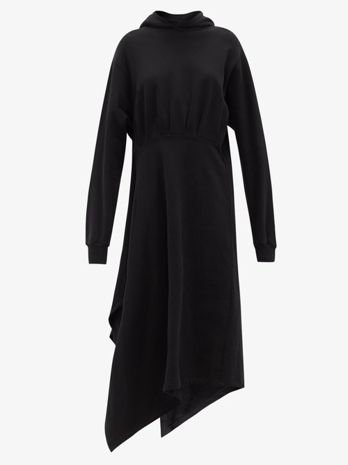 Balenciaga – Asymmetrical-hem Cotton-jersey Hooded Dress Black