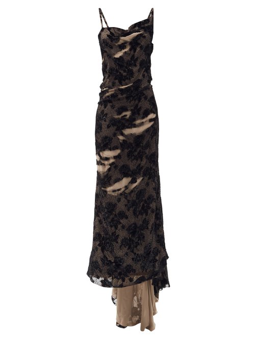 Balenciaga – Floral-devoré And Distressed Draped Gown Black