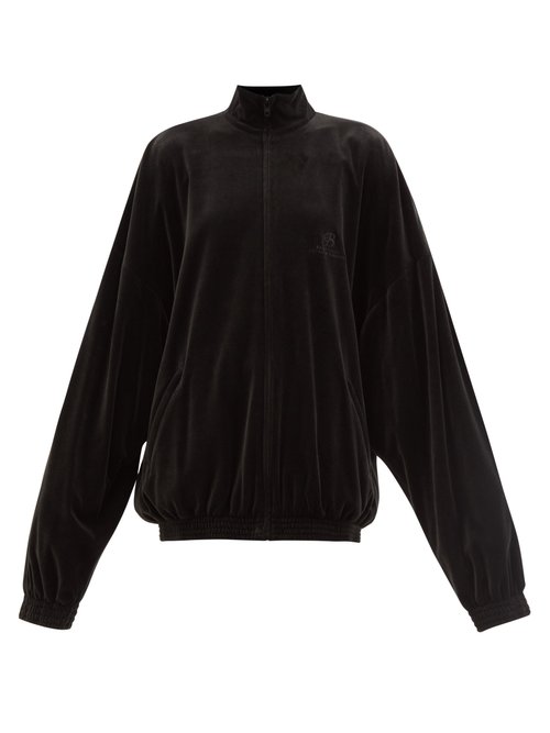 Buy Balenciaga - Hotel & Resorts Logo-embroidered Velvet Jacket Black online - shop best Balenciaga clothing sales