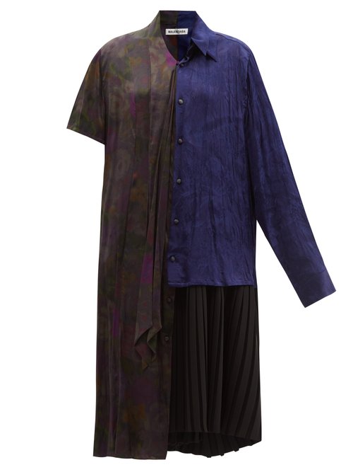 Balenciaga - Asymmetric Patchworked Floral Shirt Dress Multi
