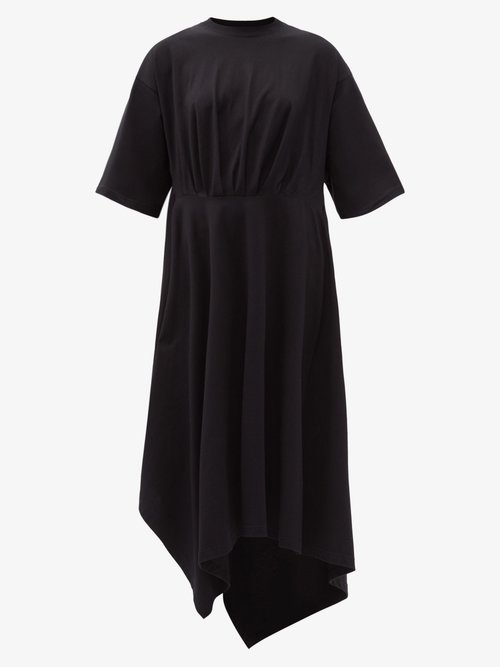 Buy Balenciaga - Asymmetric-hem Cotton-jersey T-shirt Dress Black online - shop best Balenciaga clothing sales