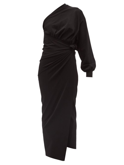 Balenciaga - One-shoulder Balloon-sleeve Jersey Dress Black