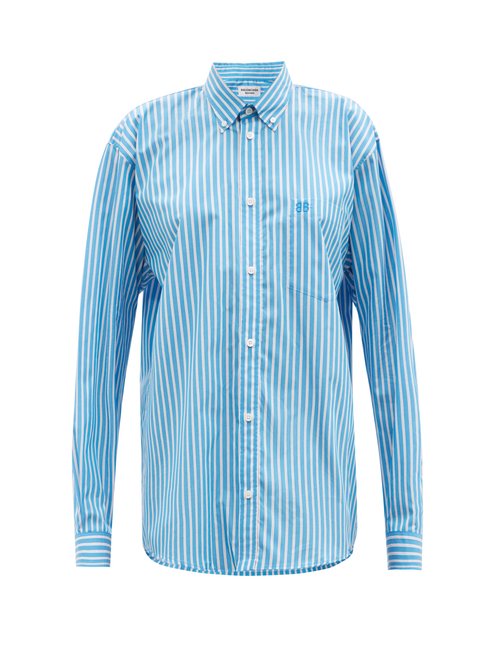 Buy Balenciaga - Logo-embroidered Striped Cotton-twill Shirt Blue Stripe online - shop best Balenciaga 