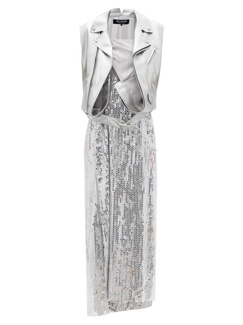 Junya Watanabe - Biker-vest Sequinned Dress Silver