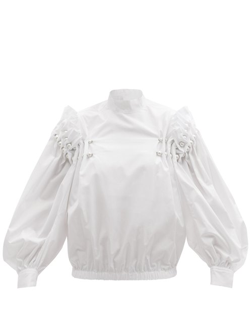 Noir Kei Ninomiya - Pearl-embellished Cotton Blouse White