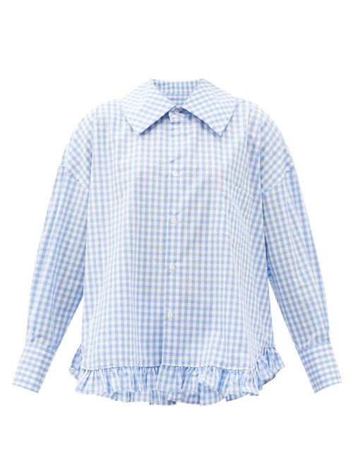 Comme Des Garçons Girl - Ruffled-hem Gingham Cotton Shirt Blue White