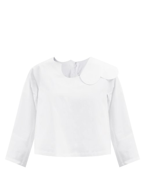Buy Comme Des Garçons Girl - Heart Cutout-collar Cotton-poplin Top White online - shop best Comme des Garçons Girl 