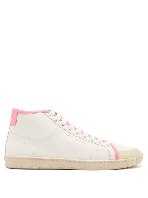 Buy Saint Laurent - Sl 39 Contrast-trim Leather High-top Trainers Pink White online - shop best Saint Laurent shoes sales