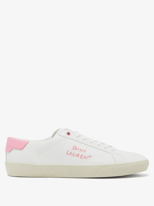 Saint Laurent - Court Logo-embroidered Leather Trainers Pink White