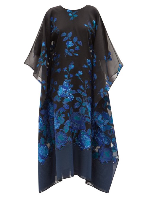 Taller Marmo - Giardino Floral-jacquard Kaftan Dress Black Blue