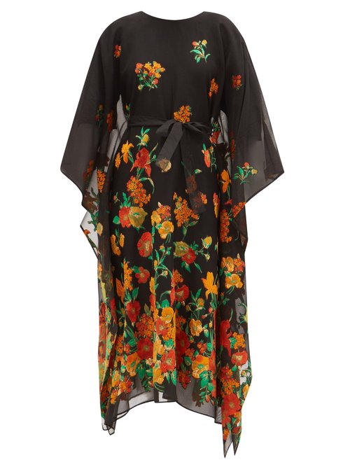 Taller Marmo - Giardino Floral-jacquard Kaftan Dress Black Orange
