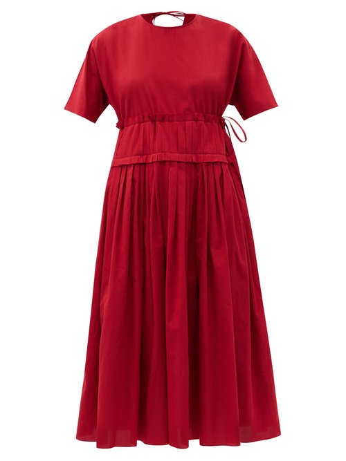 Sara Lanzi - Pleated-waist Cotton-gauze Midi Dress Red